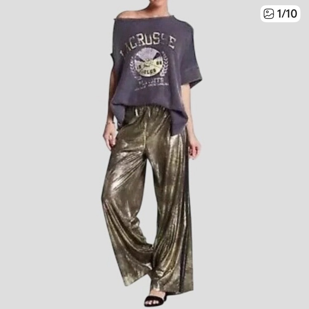 Free People Metallic Gold Wide-Leg Pants